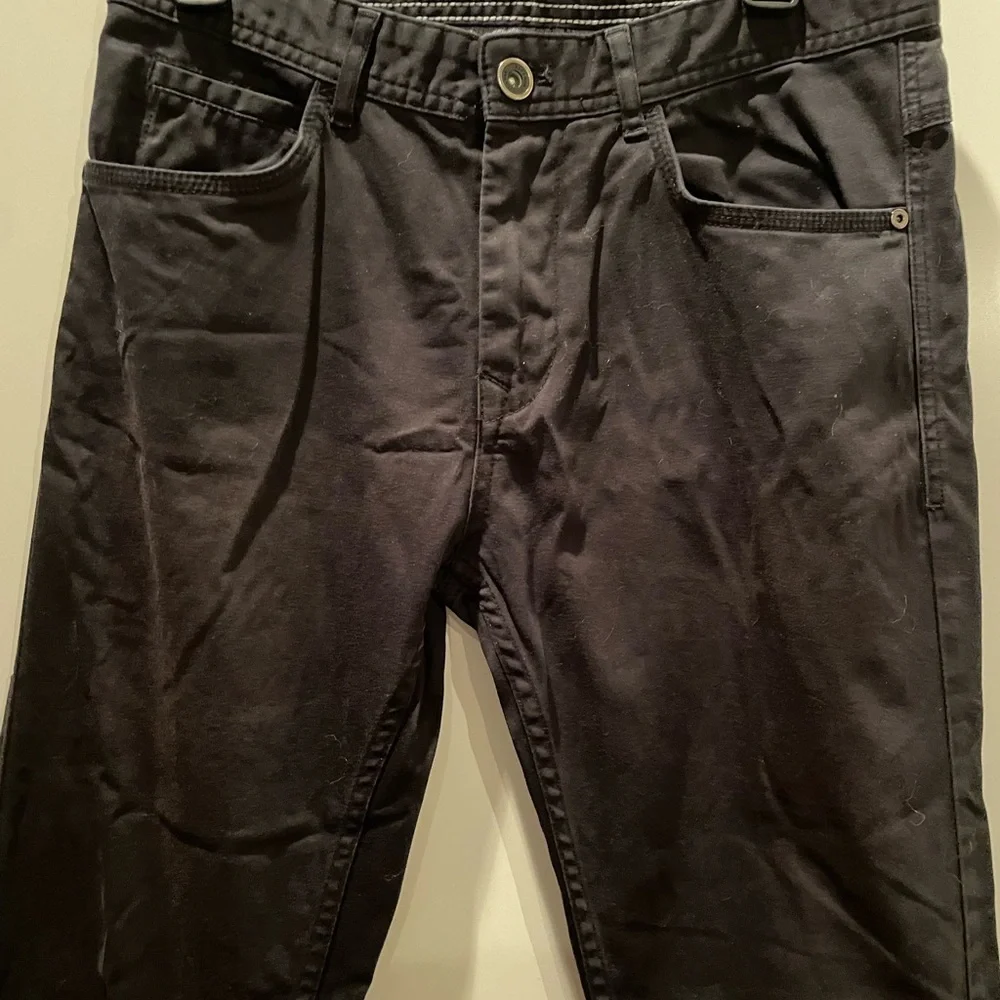 ZARA Cotton Pants Black Straight Leg Casual Distressed pre owned 29”